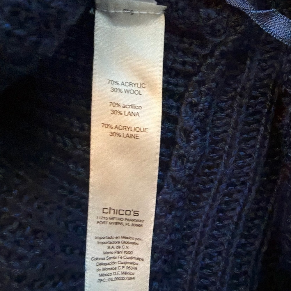 Chico’s Johanna Navy Sleeveless Sweater Vest Open Front Wool Blend Size 3 NWT - Picture 7 of 10